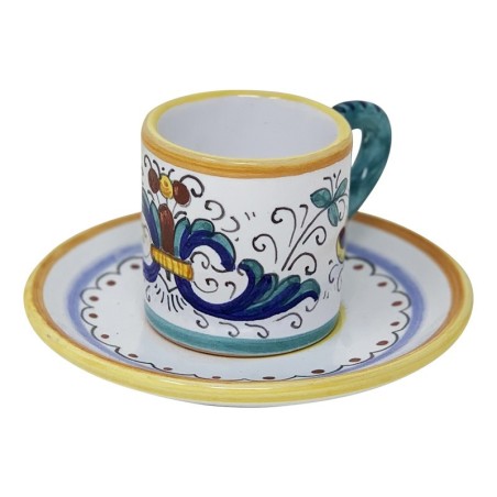 Ricco Deruta Espresso Cup and Saucer Handcrafted Deruta Pottery