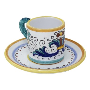Ricco Deruta Espresso Cup and Saucer Handcrafted Deruta Pottery