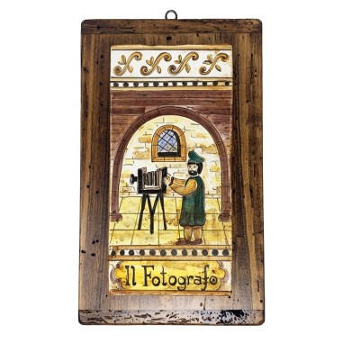 Mattonella mestiere Fotografo - base in legno 38x23 cm  ceramica di deruta