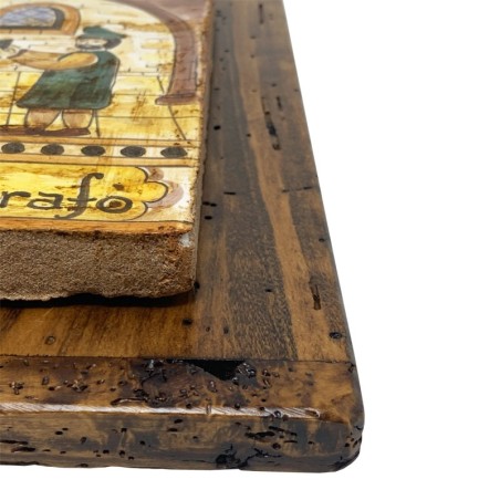 Carreau des métiers Photographe - Socle en bois vieilli 38x23 cm Céramique artisanale italienne originale de Deruta