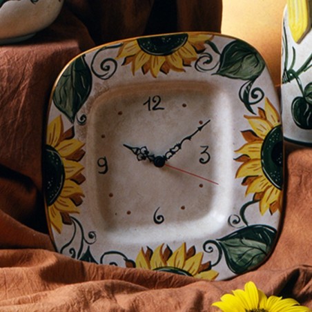 Orologio da muro 32x32cm Girasole  ceramica di deruta