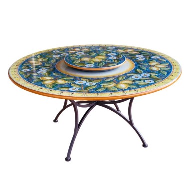 Table en pierre de lave Sorrento Céramique artisanale italienne originale de Deruta