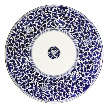 Lava Stone Table Arabesco Blu Italian Pottery