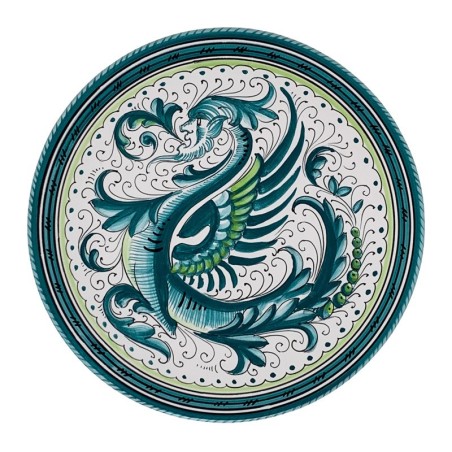 Wall Platter Green Raffaellesco Handcrafted Deruta Pottery