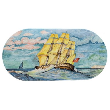 Lava Stone Table Sailing Ship Italian Pottery Lava Stone Table Sailing Ship Italian Pottery