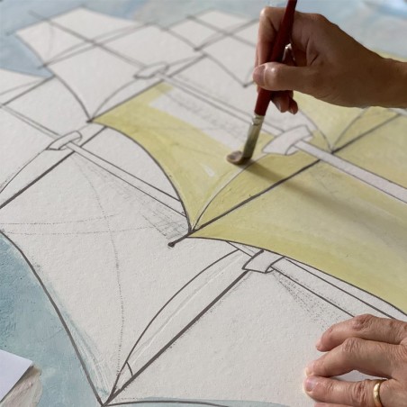 Lava Stone Table Sailing Ship Italian Pottery