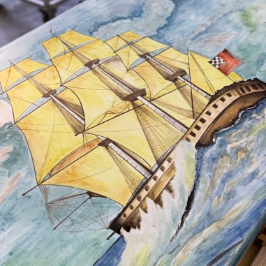 Lava Stone Table Sailing Ship Italian Pottery Lava Stone Table Sailing Ship Italian Pottery