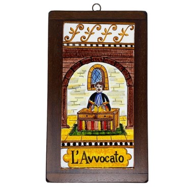 Mattonella mestiere Avvocato - base in legno 38x23 cm  ceramica di deruta