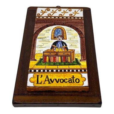 Hand-Painted Lawyer Tile – Wooden Base 15 x 9 in Handcrafted Deruta Pottery