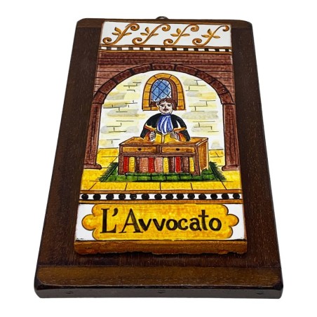 Mattonella mestiere Avvocato - base in legno 38x23 cm  ceramica di deruta
