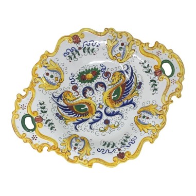 Centre de table à bord festonné 40x30cm Raffaellesco Céramique artisanale italienne originale de Deruta