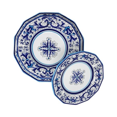 Assiette de table Ricco Deruta Bleu  FORME EXCLUSIVE !!! Céramique artisanale italienne originale de Deruta