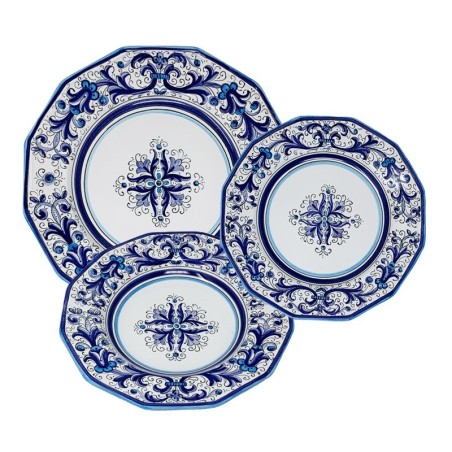 Service d’assiettes Ricco Deruta Bleu FORME EXCLUSIVE !!! Céramique artisanale italienne originale de Deruta