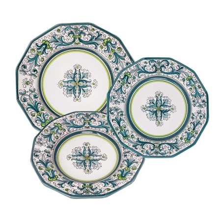 Service d’assiettes Ricco Deruta Vert FORME EXCLUSIVE !!! Céramique artisanale italienne originale de Deruta