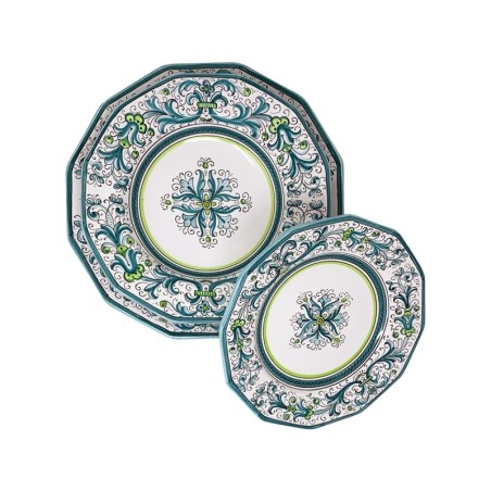 Service d’assiettes Ricco Deruta Vert FORME EXCLUSIVE !!! Céramique artisanale italienne originale de Deruta