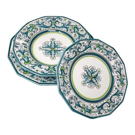 Service d’assiettes Ricco Deruta Vert FORME EXCLUSIVE !!! Céramique artisanale italienne originale de Deruta