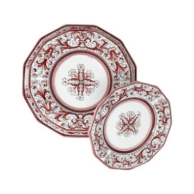 Place Setting  Red Ricco Deruta  EXCLUSIVE SHAPE !!! Italian Pottery