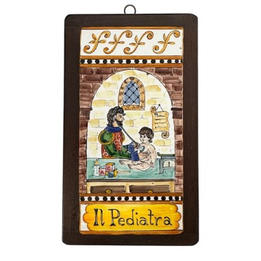Hand-Painted Pediatrician Tile – Wooden Base 15 x 9 in Handcrafted Deruta Pottery