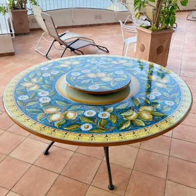 Table en pierre de lave Sorrento Céramique artisanale italienne originale de Deruta