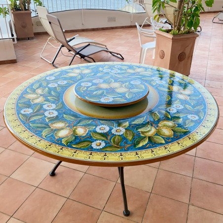 Table en pierre de lave Sorrento Céramique artisanale italienne originale de Deruta