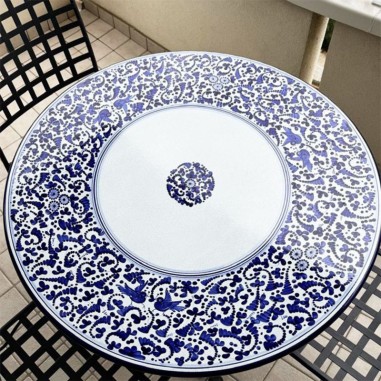 Table en pierre de lave  Arabesco Bleu Céramique artisanale italienne originale de Deruta