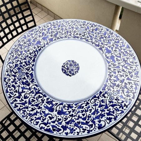 Table en pierre de lave  Arabesco Bleu Céramique artisanale italienne originale de Deruta
