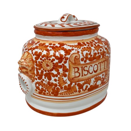 Oval Arabesco Biscotti Jar 11" Handcrafted Deruta Pottery