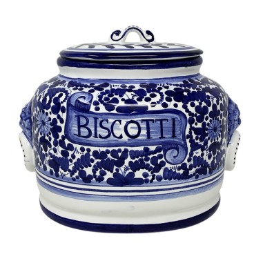 Oval Arabesco Biscotti Jar 11" Handcrafted Deruta Pottery