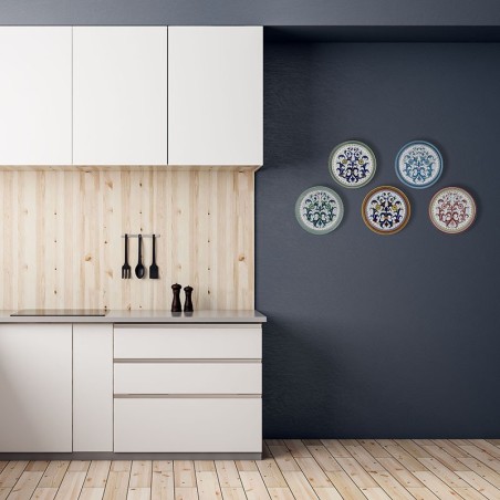 Ricco Deruta Multicolor 5 wall platters 9,85" set Italian Pottery