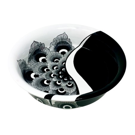 Black Peacock Pedestal bowl 12" Italian Pottery