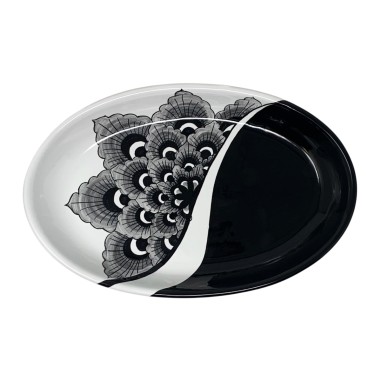 Black Peacock Oval Tray Italian Pottery