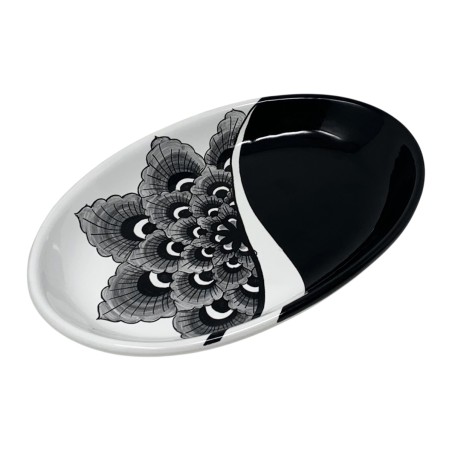 Black Peacock Oval Tray Italian Pottery