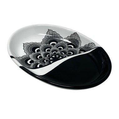 Black Peacock Oval Tray Italian Pottery