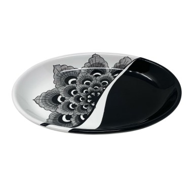 Black Peacock Oval Tray Italian Pottery