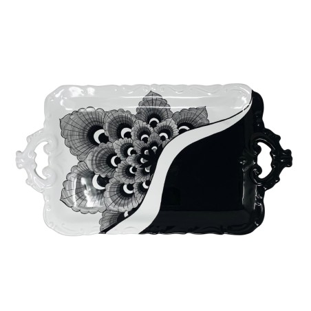 Plateau baroque 44cm Paon Noir Céramique artisanale italienne originale de Deruta