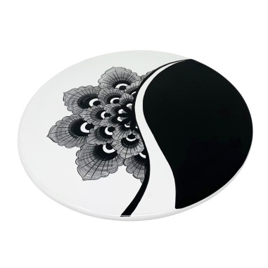 Black Peacock Cake Plate 12" Italian Pottery