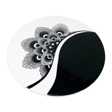 Black Peacock Cake Plate 12" Italian Pottery