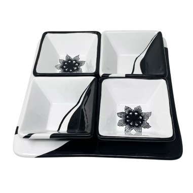 Black Peacock 10" Oriental Snack Trays Sun Italian Pottery