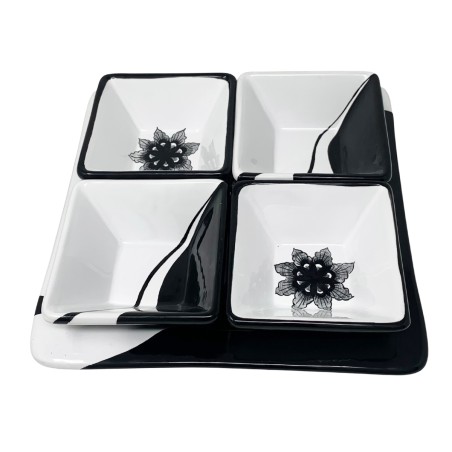 Black Peacock 10" Oriental Snack Trays Sun Italian Pottery