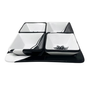 Black Peacock 10" Oriental Snack Trays Sun Italian Pottery