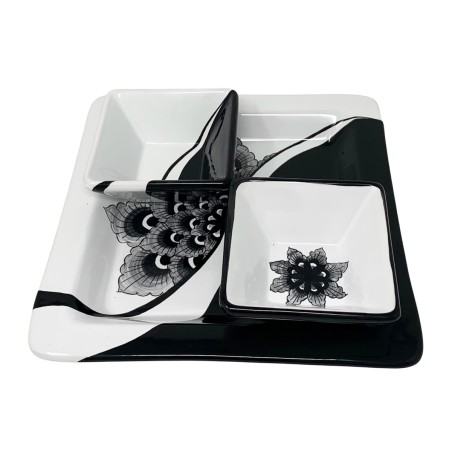 Black Peacock 10" Oriental Snack Trays Sun Italian Pottery