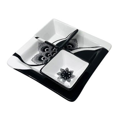 Black Peacock 10" Oriental Snack Trays Sun Italian Pottery