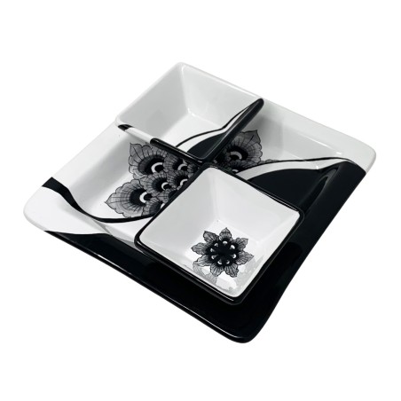 Black Peacock 10" Oriental Snack Trays Sun Italian Pottery