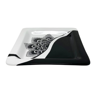 Black Peacock 10" Oriental Snack Trays Sun Italian Pottery