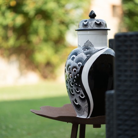 Black Peacock Pharmacy Jar 17" Italian Pottery