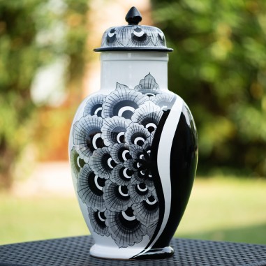 Black Peacock Pharmacy Jar 17" Italian Pottery