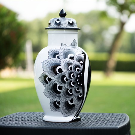 Black Peacock Pharmacy Jar 17" Italian Pottery