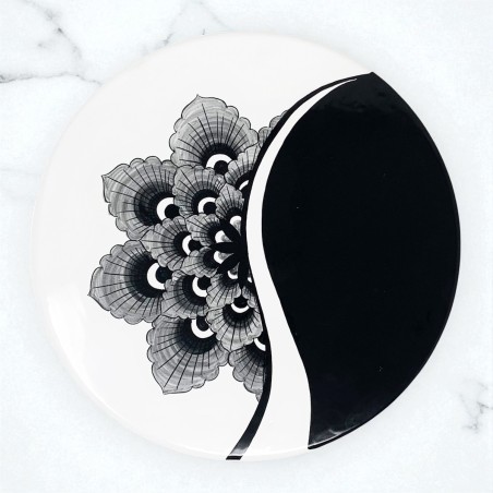 Black Peacock Cake Plate 12" Italian Pottery