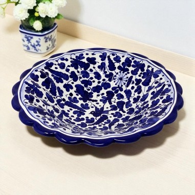 Coupe à fruits à bord festonné 25cm Arabesco Bleu Céramique artisanale italienne originale de Deruta