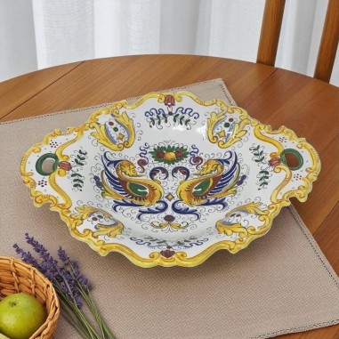 Centre de table à bord festonné 40x30cm Raffaellesco Céramique artisanale italienne originale de Deruta